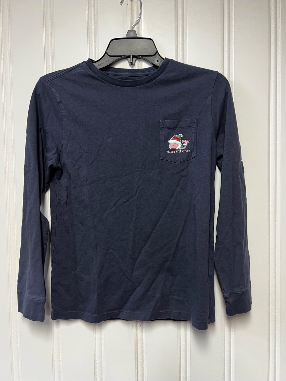 Vineyard Vines Navy Long-Sleeve Tee Whale Patch Boy Medium Merry Christmas
